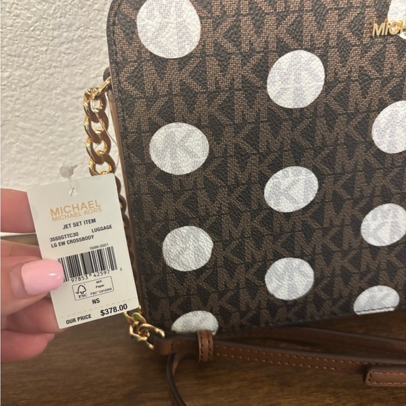 Michael Kors Polka Dot Crossbody Bag in Brown and White - Picture 4 of 10